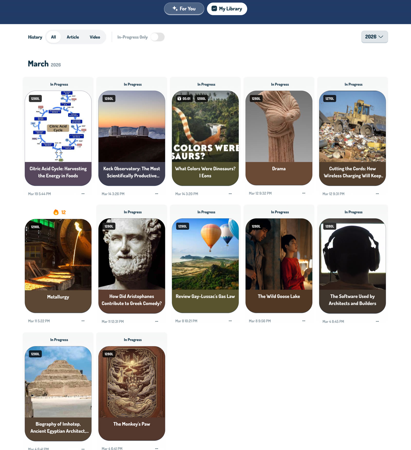 Personal library with Lexile levels
